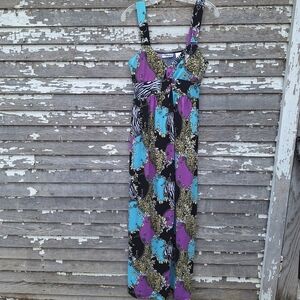 🌟 Allison Brittney Bright Multicolor Sleeveless Maxi Dress Size Large